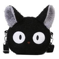 Thumbnail for The Neko Soft Cat Shoulder Bag by KittyNook Cat Co. is a small, fuzzy kawaii purse with big white eyes and gray ears.
