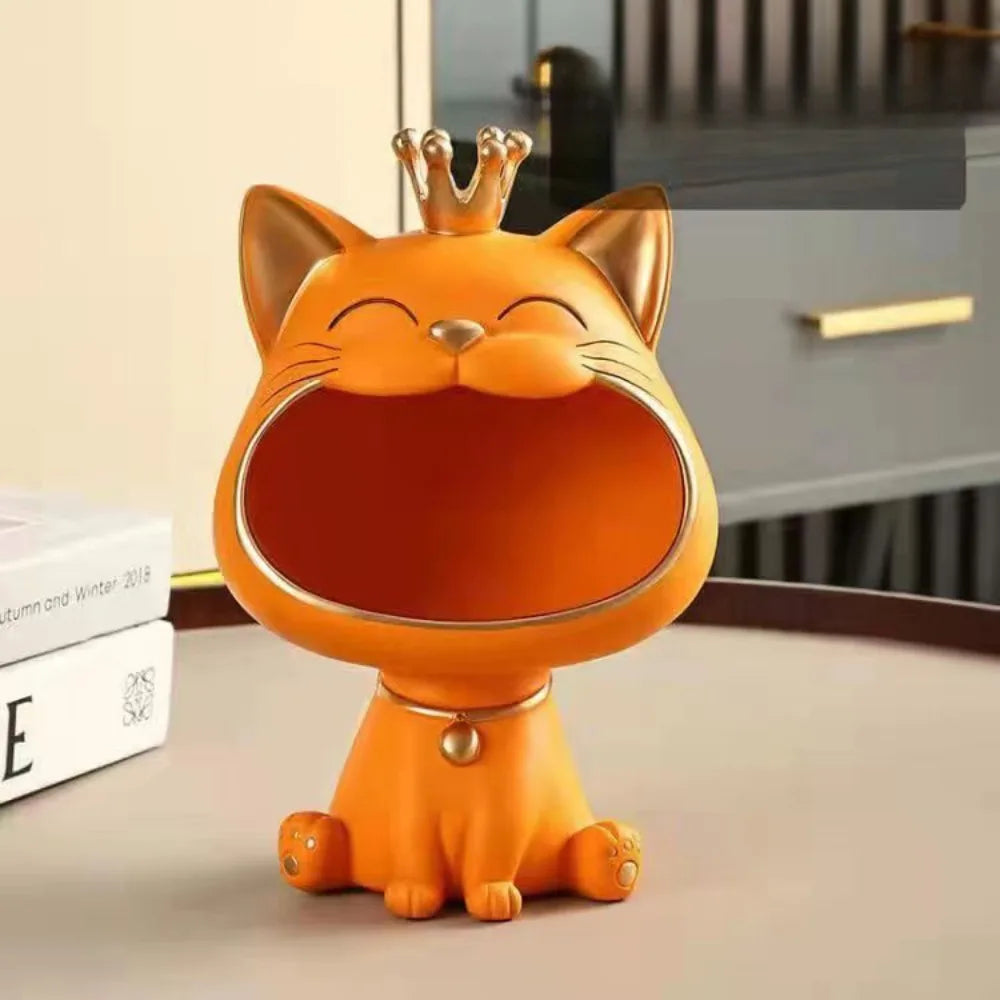 KittyNook Cat Co.’s Creative Cat Key Box is a smiling orange cat figurine with crown—fun indoor storage solution.