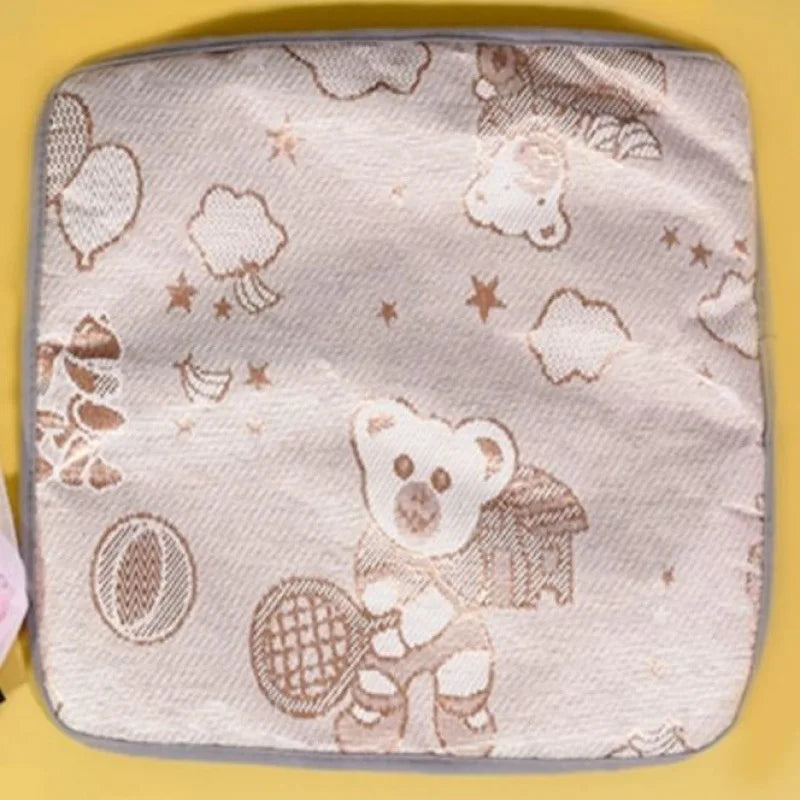 Serene Petal Semi-Enclosed Indoor Cat Tent by KittyNook Cat Co.—a cozy square bed with teddy, balloon, and star prints.
