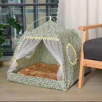 Thumbnail for The Serene Petal Cat Tent by KittyNook Cat Co. offers a cozy indoor sanctuary with soft bedding and mesh door.