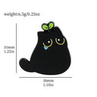 Thumbnail for KittyNook Cat Co. Black Cat Enamel Brooch features a green sprout and tear detail; size and weight shown.