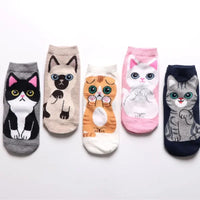 Thumbnail for Charming Kitties Women’s Cute Ankle Socks Set by KittyNook Cat Co. shows five colorful cat designs in a row.