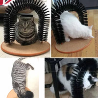 Thumbnail for Four cats enjoy fur removal and fun with KittyNook Cat Co.'s 3-in-1 Cat Self-Grooming Arch Toy on a wooden base.