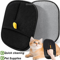Thumbnail for A tan kitten sits by KittyNook Pet Hair Removal Mitts, labeled 