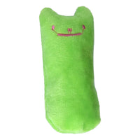 Thumbnail for KittyNook Cat Co. Safe Catnip Chew Toy: green cat plush with pink smile, ideal for relieving your cat’s boredom.