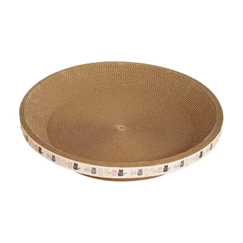 KittyNook Cat Co. Cat Scratcher Cardboard—round, brown scratcher with cute cat-face rim for claws and furniture protection.