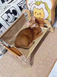 Thumbnail for A brown cat lounges on the KittyNook Cat Co. Cat Summer Sofa Bed with cartoon cat and Mickey Mouse prints nearby.