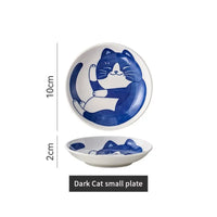 Thumbnail for Japanese Lucky Cat Ceramic Sauce Dish by KittyNook Cat Co., 10cm wide, 2cm tall, features a blue cat design.