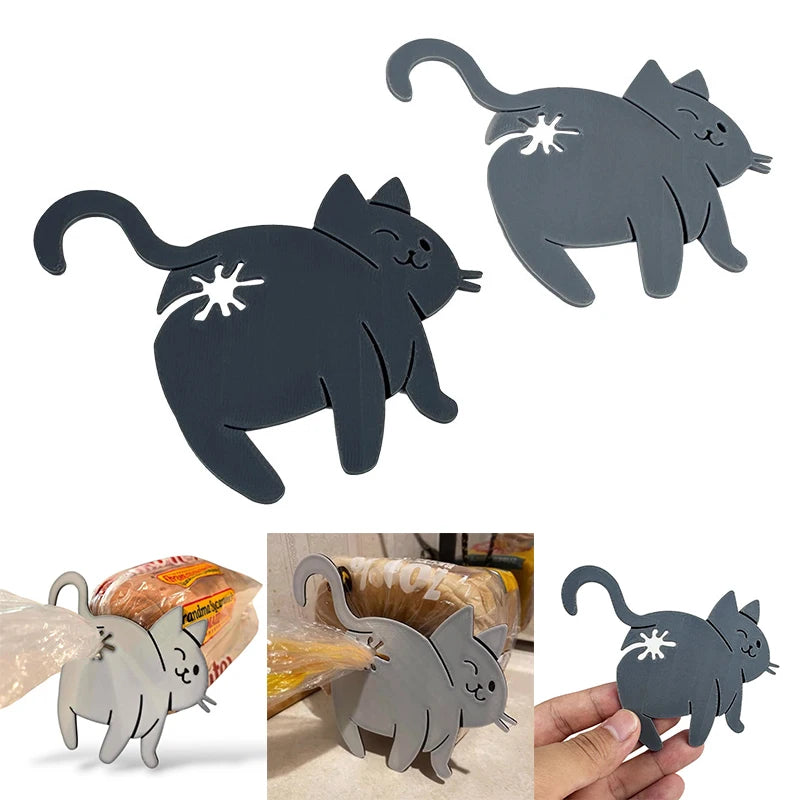 The KittyNook Cat Butt Bread Clip is a quirky, gray cat-shaped bag sealer with a hole near the tail for easy use.