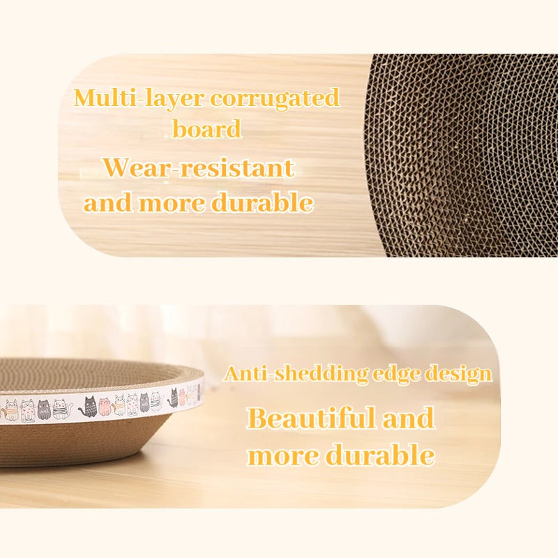 KittyNook Cat Co. Oval Corrugated Cat Scratching Board with anti-shedding edge—ideal for protecting furniture.