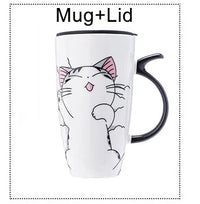 Thumbnail for KittyNook Cat Co.'s Large 600ml Funny Kitty Gift Mug—white, with lid, cartoon cat, and black handle.