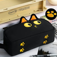 Thumbnail for KittyNook Cat Co. Adorable 3D Cat Pencil Case—cute yellow-eyed, orange-eared pouch with paw prints for stationery.