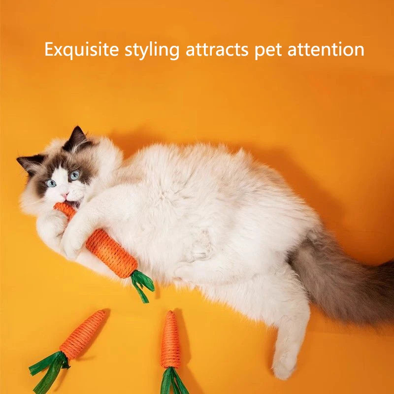 Fluffy cat on orange background with KittyNook Cat Co. Bite-Resistant Cat Toy: "Exquisite styling attracts pets.