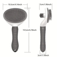 Thumbnail for KittyNook Cat Co. Pet Grooming Brush with self-cleaning design shown front/side; dimensions in cm and inches labeled.