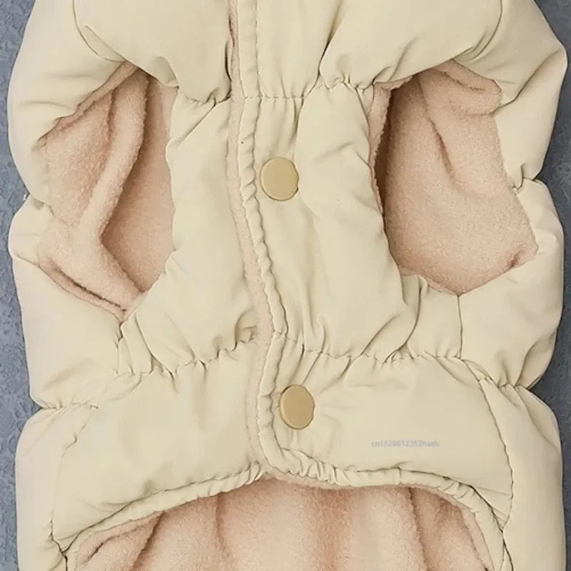 KittyNook Cat Co. Ultra-Soft Padded Winter Cat Jacket with fleece lining, shown flat on a gray surface.