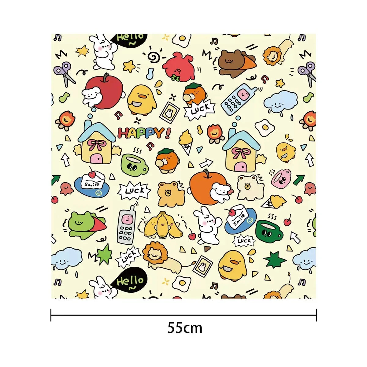Playful cartoon icons on cream—KittyNook Cat Burrito Grooming Wrap, 55 cm wide, anti-bite & anti-scratch.