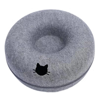 Thumbnail for KittyNook Cat Co.'s Orbital Lounge & Play Tunnel Bed: a round gray cat tunnel bed with a central dip and modern design.