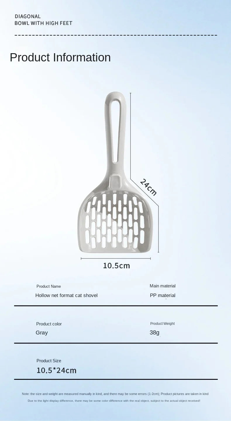 KittyNook Cat Co. Curved Cat Litter Shovel, gray plastic, 24x10.5 cm, hollow net design for easy odor-free cleaning.