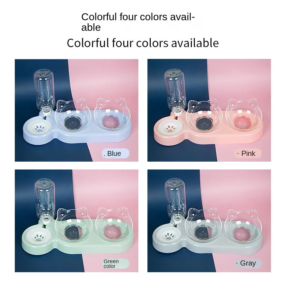 Automatic Water Renewal Cat Bowls by KittyNook Cat Co. in blue, pink, green & gray with bottles and advanced filtration.