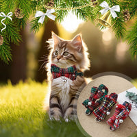 Thumbnail for A kitten wears the Christmas Mini Collar for Cats by KittyNook Cat Co. among festive decor and bow ties.