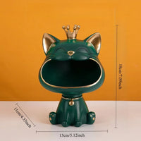 Thumbnail for The KittyNook Cat Co. Creative Cat Key Box is green with a gold crown, open mouth, and shown with measurements.