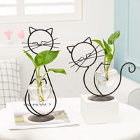 Thumbnail for KittyNook Cat Co. Modern Cat Iron Hydroponic Decor—metal cat plant holders with glass vases for minimalist style.