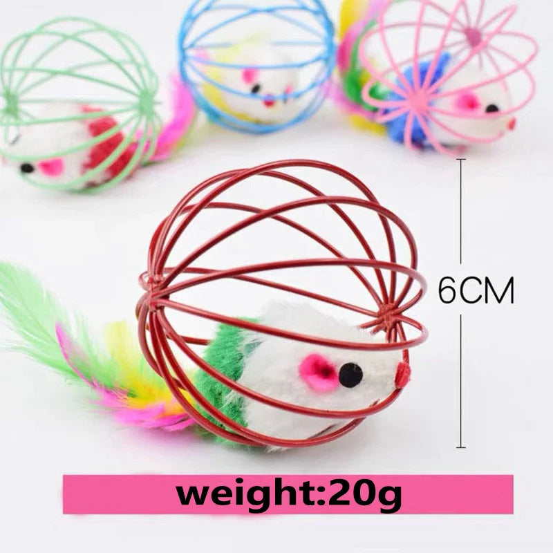 The Interactive Sand-Chase Mouse Cat Toy by KittyNook Cat Co. stimulates hunting with a feathered red wire ball.