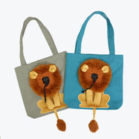 Thumbnail for KittyNook Cat Co.’s Lion Design Soft Cat Carrier Bags in gray and blue add a cute, fluffy-tailed touch for your cat.