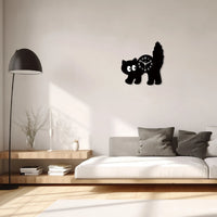 Thumbnail for Modern living room with a KittyNook Cat Co. Crystal Porcelain Black Cat Wall Clock, grey couch, and minimalist decor.