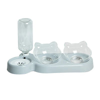 Thumbnail for KittyNook Cat Co. Automatic Water Renewal Cat Bowl with left-side bottle and cat-ear bowls, white color.