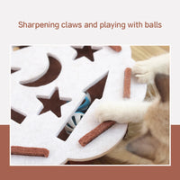 Thumbnail for A cat enjoys The Ultimate Puzzle Box Toy by KittyNook Cat Co., featuring shaped openings and scratch posts for enrichment.