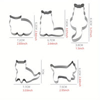 Thumbnail for The KittyNook Cat Co. Cat Shape Cookie Cutter Set includes 5 stainless steel cutters arranged on a white background.