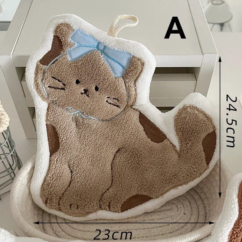 KittyNook Cat Co. Soft Cat Paw Hand Towel, blue-bowed plush, 24.5x23cm, labeled "A.