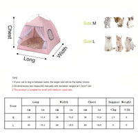 Thumbnail for KittyNook Cat Co.'s Serene Petal Semi-Enclosed Indoor Cat Tent includes a size chart, cat photos, and measurement diagram.