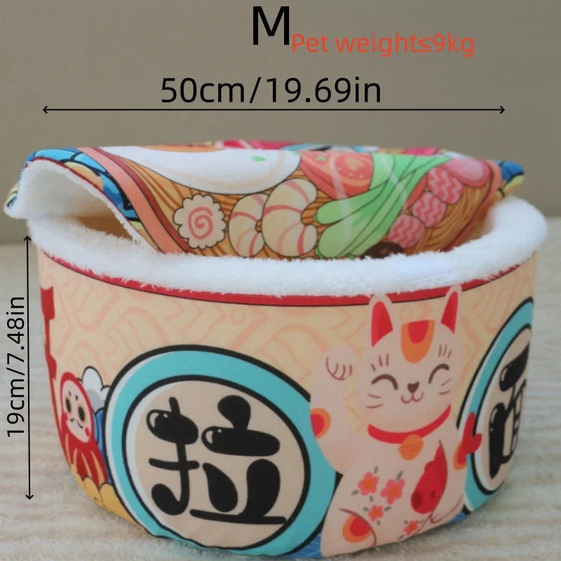 KittyNook Cat Co. Giant Ramen Bowl Cat Bed, cute design; fits pets up to 9kg, 50cm wide x 19cm tall.