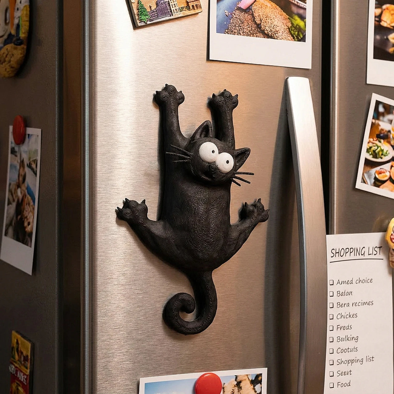 KittyNook Cat Co.'s Hanging Kitty Magnetic Fridge Decor with wide eyes clings to your fridge, adding cute charm.