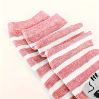 Thumbnail for The Cute Meow & Snuggle Women’s Sock Set by KittyNook Cat Co., in pink and white stripes, neatly folded.
