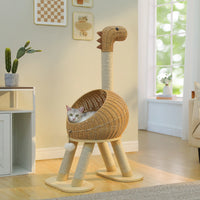 Thumbnail for A cat relaxes in the KittyNook Cat Co. Dinosaur Cat Tree Tower with Rattan Cat Condo in a bright, modern room.
