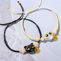 Thumbnail for Two Lucky Charm Bracelets by KittyNook Cat Co., black & white, with beads and gold coin—great for any pet parent.
