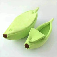 Thumbnail for Two Cute Funny Banana Shape Cat Beds by KittyNook Cat Co.—one open, one closed—for cozy warmth and support.