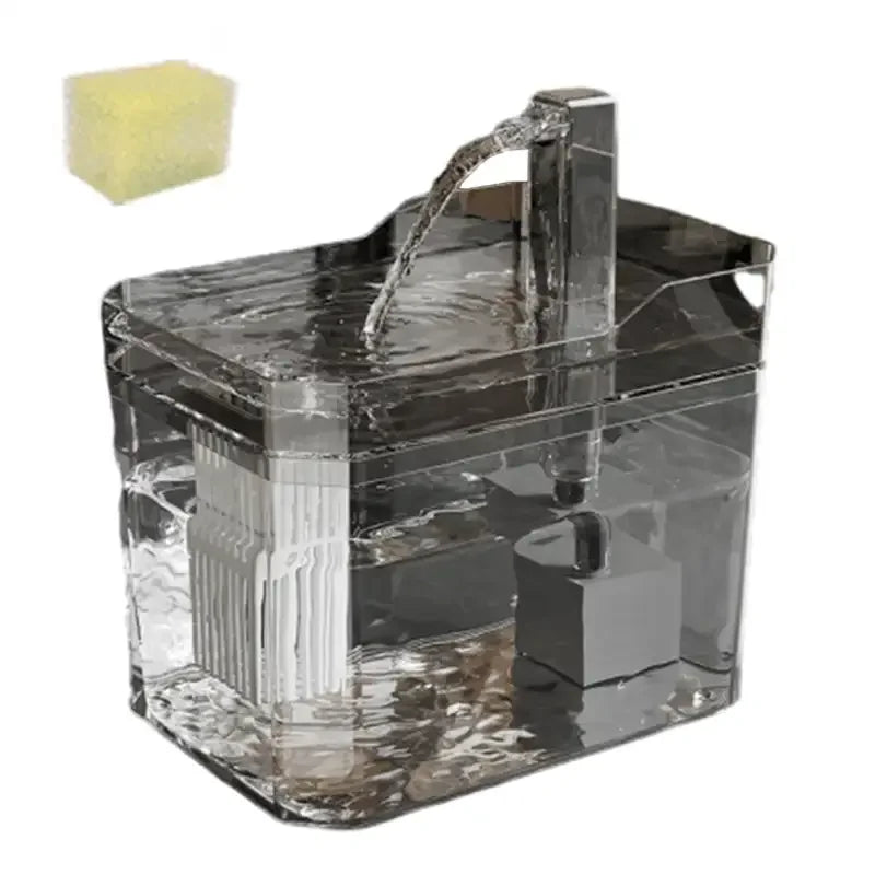 KittyNook Cat Co. Transparent Cat Water Fountain with auto filter and running water is shown above.