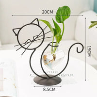 Thumbnail for KittyNook Cat Co. Modern Cat Iron Hydroponic Decor—sleek cat-shaped plant holder with glass vase for modern style.