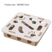 Thumbnail for KittyNook Cat Co. Interactive Felt Cat Maze Puzzle Box, 30x30x7.5 cm, with paw holes and two balls for feline play.