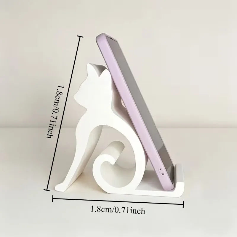 Cute Cat Phone Stand holding a smartphone, with dimension lines indicating a height and width of 1.8cm/0.71inch.