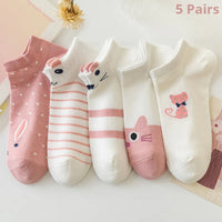 Thumbnail for KittyNook Cat Co. Sweet Kitty Pink Short Tube Socks—5 cute, comfy pairs with animal and stripe designs for daily wear.