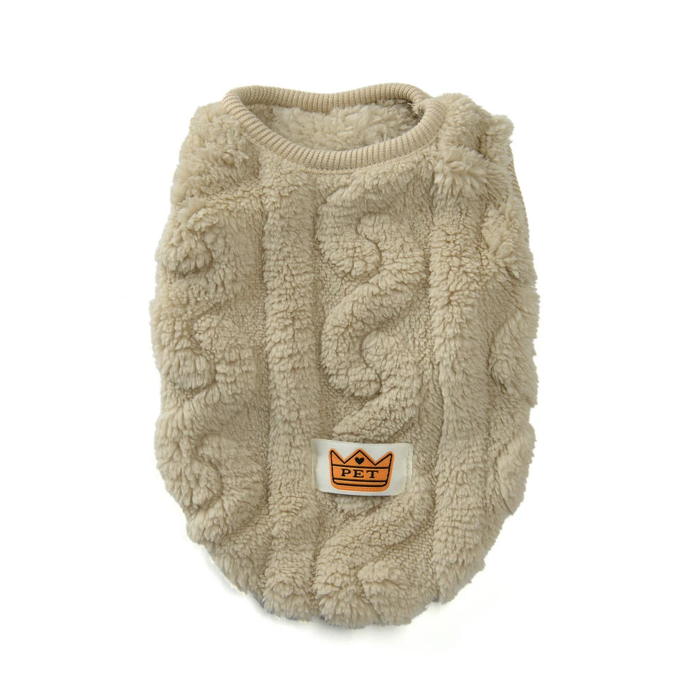 KittyNook Cat Co. Ultra-Soft Thermal Fleece Cat Sweatshirt in beige with wavy patterns and “PET” crown patch.
