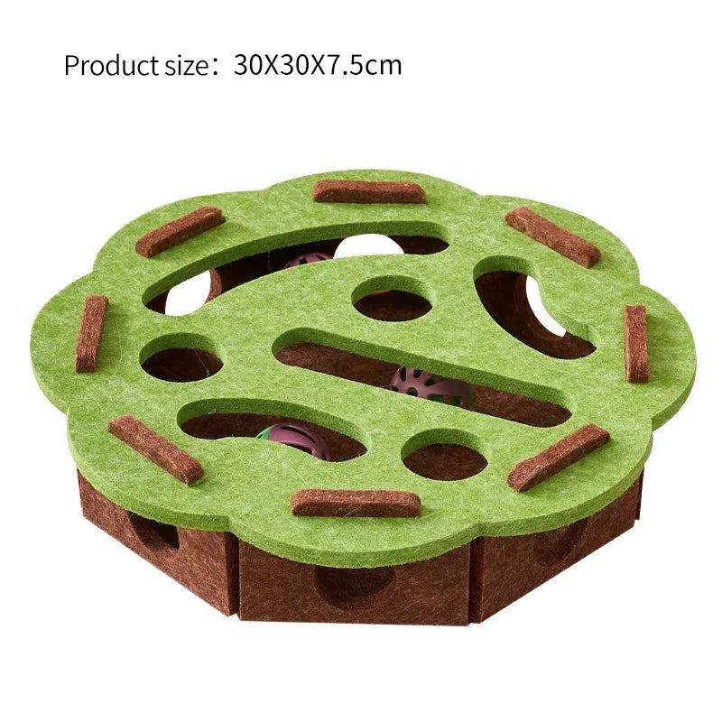 KittyNook Cat Co. Interactive Felt Cat Maze Puzzle Box, 30x30x7.5 cm, with tunnels, holes & balls for feline fun.