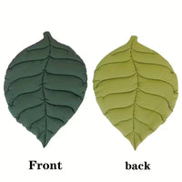 Thumbnail for Two leaf-shaped Leaf Pattern Cat Sleeping Mats, one dark green and one light green, labeled “Front” and “back.”