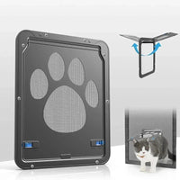 Thumbnail for KittyNook Cat Co. Magnetic Lockable Pet Screen Door, 4-way lock, shown open/closed with cat using it.