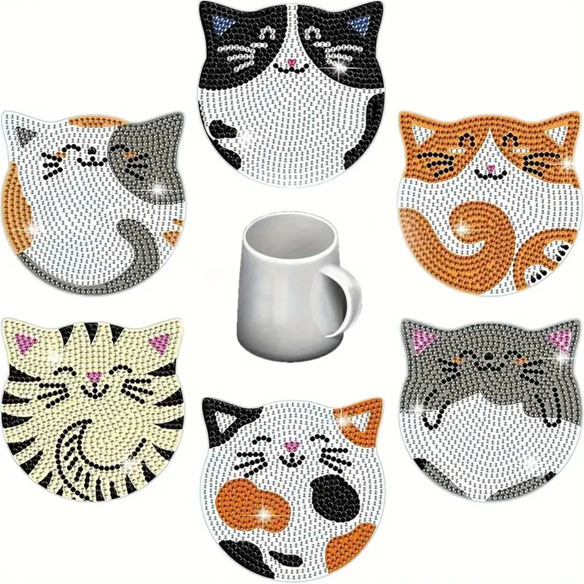 Brighten your table with KittyNook Cat Co.'s DIY Cat Sparkle Mosaic Drink Coasters (6‑Pack)—colorful and fun!.